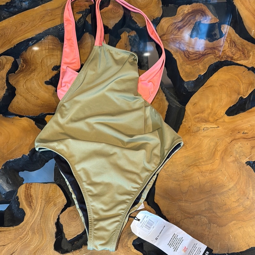 Billabong Olive and Coral One Piece Swimsuit